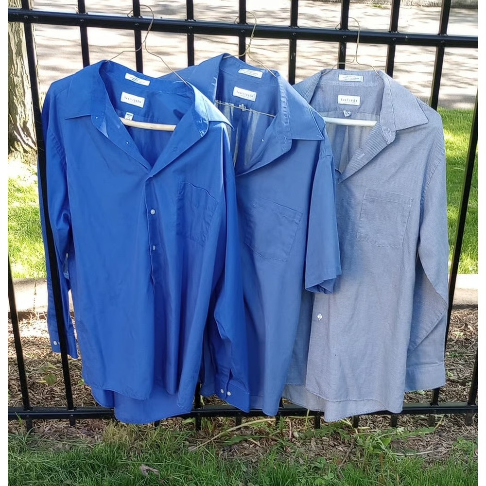 Lot of‎ 3 Van Heusen Blue Men's Button Down Shirts XL EUC
